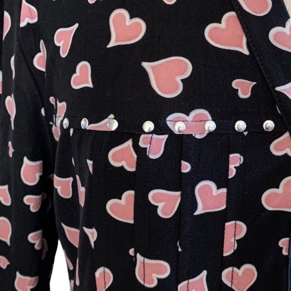 COCOMO 1X Black Pink hearts Plus Size 3/4 sleeve women’s Pintuck tunic blouse - Picture 8 of 13